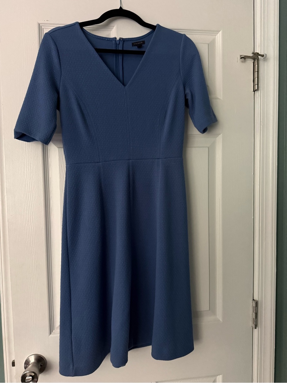 Ann Taylor Dusty Blue V-Neck Midi Dress